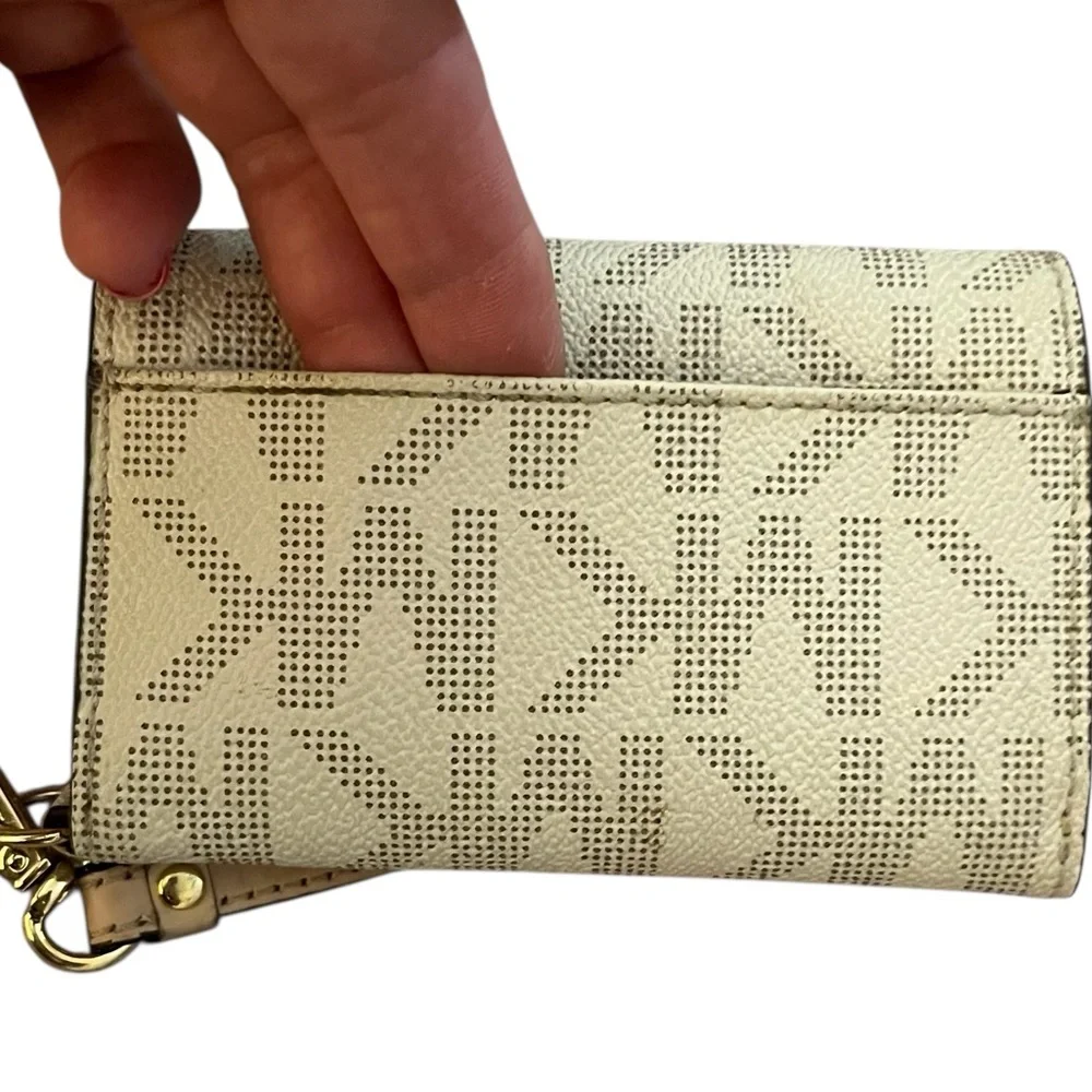 Michael Kors Cream Monogram mobile wristlet card case / wallet